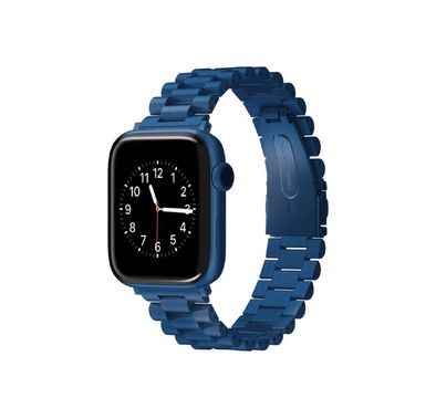 Viva Madrid Dayton Metal watch Strap for Apple Watch Series 42/44mm with Quick-release Folding Clasp, 304 Stainless Steel, Up to 10 Removable Links, Polished Outer Links with Brushed Center Links - Blue