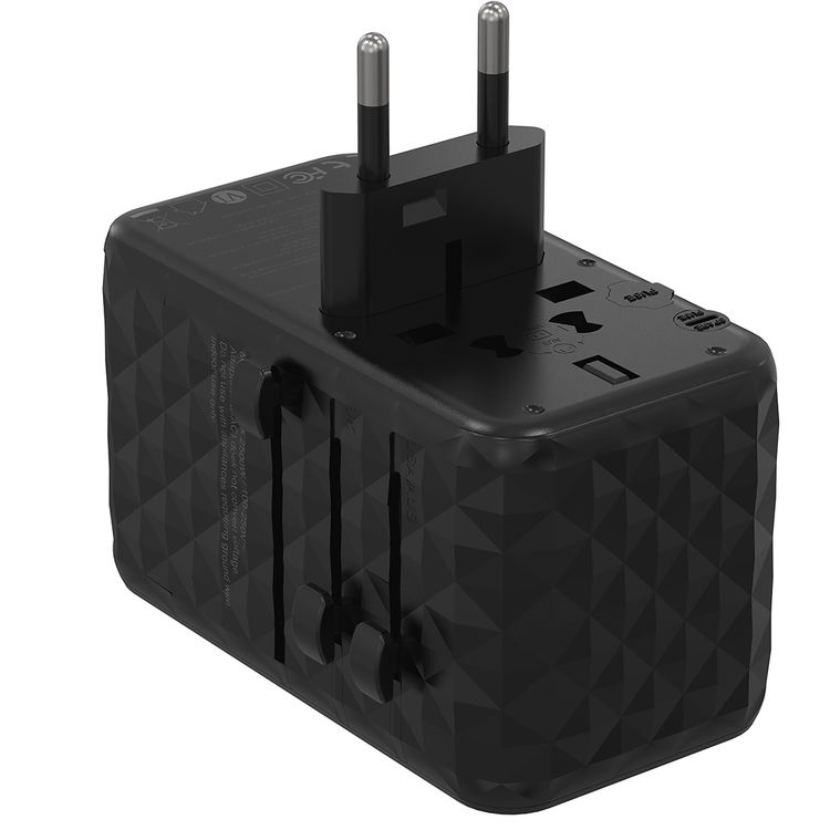 Powerology 4-Port Universal GaN Super Charger with 140W Power Delivery,  0%-60% Charge in 35 Minutes, Laptop Charging Compatibility, Compatible in Over 150 Countries - Black