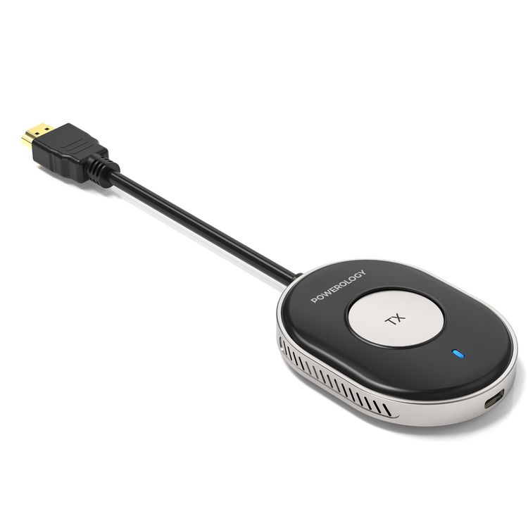 Powerology Wireless HDMI Direct Mobile Streaming Audio & Video, 50m Transmission Range, 4K Resolution, Low Latency, iOS & Android Compatible - Black 
