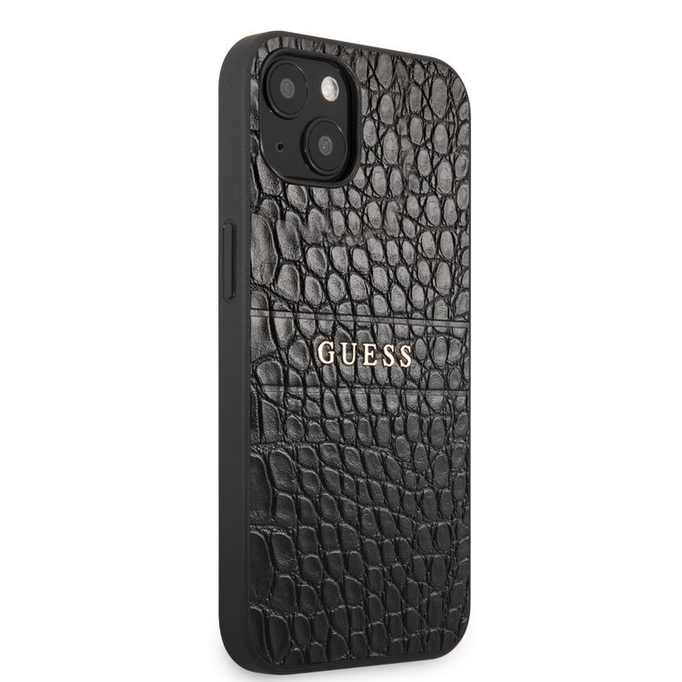 CG MOBILE Guess PU Leather Croco Case Hot Stamped Lines & Metal Logo Compatible for iPhone 13 (6.1") Anti-Scratch, Easy Access to All Ports, Shock Absorption