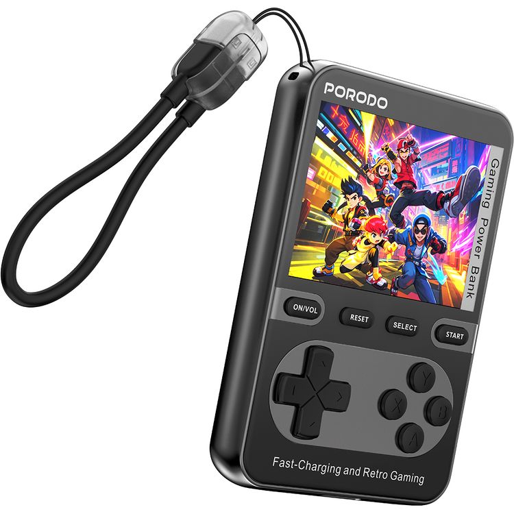 بنك طاقة بورودو أركيدفولت ماج سيف 10000 مللي أمبير/ساعة مع وحدة تحكم مدمجة، +100 لعبة كلاسيكية، PD 20 وات، شاشة عالية الدقة 2.8 بوصة، كابل USB-C - أسود