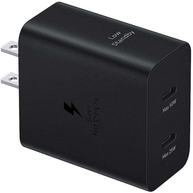 محول الطاقة من سامسونج بقدرة 50 واط PD مع كابل USB-C إلى USB-C بقوة 5 أمبير، ثنائي الدبوس EU، حماية من الدائرة القصيرة للشحن الآمن، شحن فائق السرعة 2.0 - أسود