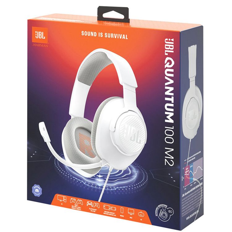 JBL Quantum 100M2 Wired Over-ear Gaming Headset, Lightweight & Compact Design, Memory Foam with Fabric Ear Cushions Material, 1.2m Cable Length, 40mm  Driver Size - White