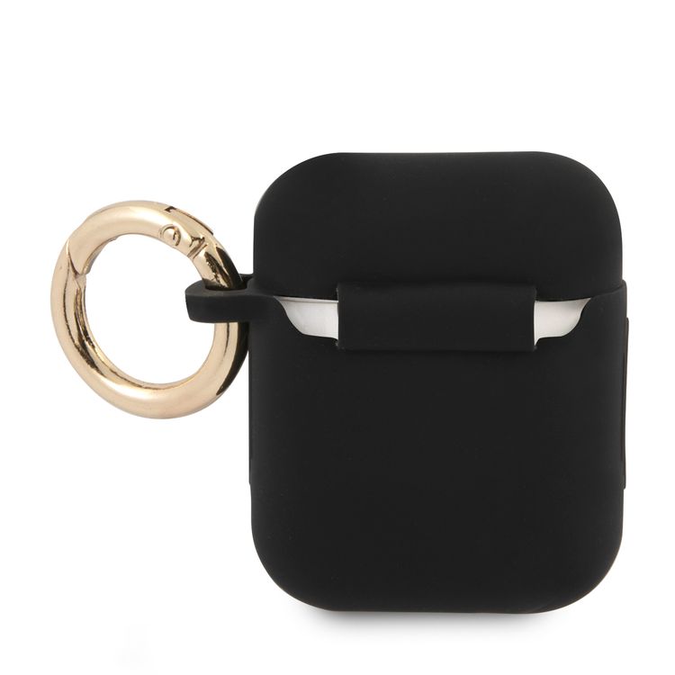 CG MOBILE Guess Silicone Printed Script Case with Anti-Lost Ring Compatible for AirPods 1/2, Scratch Resistant, Shock Absorption & Drop Protection Cover Officially Licensed - Black