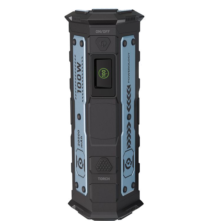 Powerology Torchpower 20000mAh Power Bank with 3 Flashlight Modes, 100 Lumens Brightness Level, PD 100W, QC3.0, Dual Type-C & USB-A Ports, Powerful Laptop Charging, Fast Charging Supports, Universal Compatibility - Black