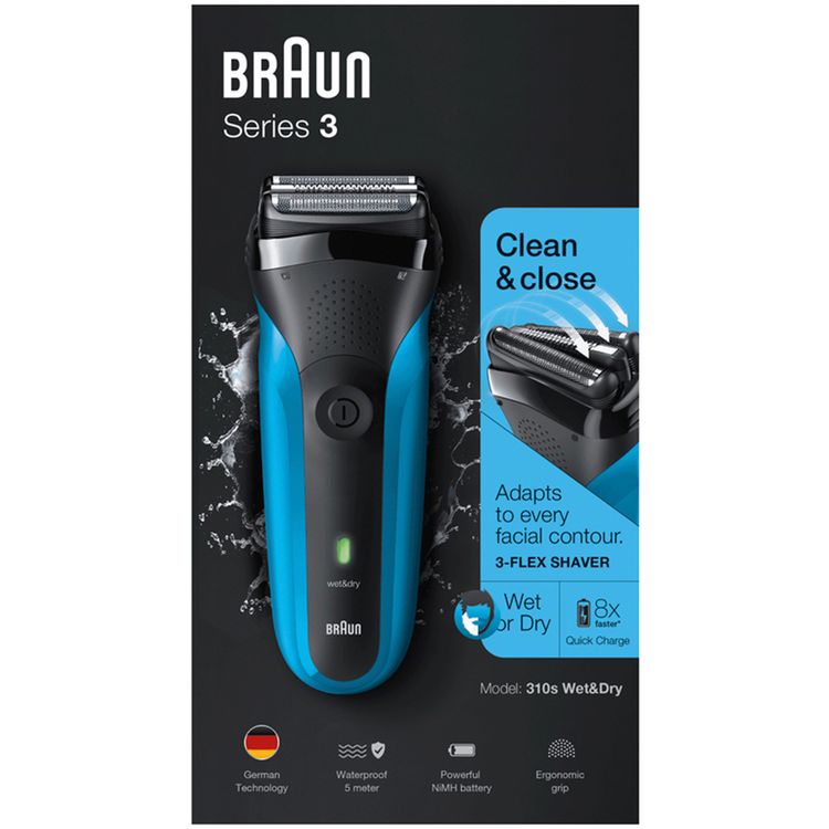Braun 310S Series 3 Rechargeable Wet & Dry Electric Shaver - Black / Blue