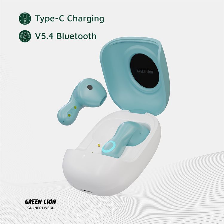 Green Lion Jenifer True Wireless Earbuds TWS, Touch Control, Voice Assistant, Breathing Lights, Clear Call Quality - Sky Blue