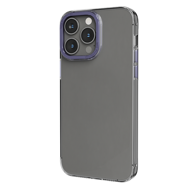 Levelo Sensa Clear Back Case for iPhone 14 Pro Max, Metal Camera Ring, Shockproof Edges, Highly Transparent, Easy Snap-on - Clear / Purple