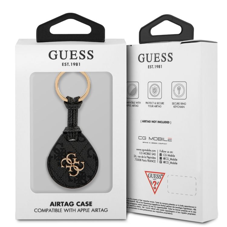 CG MOBILE Guess Big 4G PU Flat Ring Case for AirTag, Anti-Lost Holder with Key Ring Suitable for AirTag Bluetooth Tracker, Easy to Attach Keys Officially Licensed Black