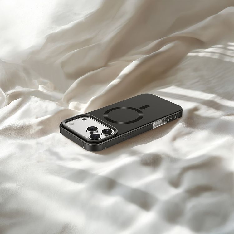 Levelo Opulis MagSafe Frosted Case for iPhone 17 Pro, Liquid Silicone Comfort, Anti-Scratch, Aluminum Alloy Frame for Camera & Edges, Anti-Fingerprint, Strong Magnets, Multi-Layer Design, Shock-Resistant Bumper, Non-Slip Surface - Phantom Black