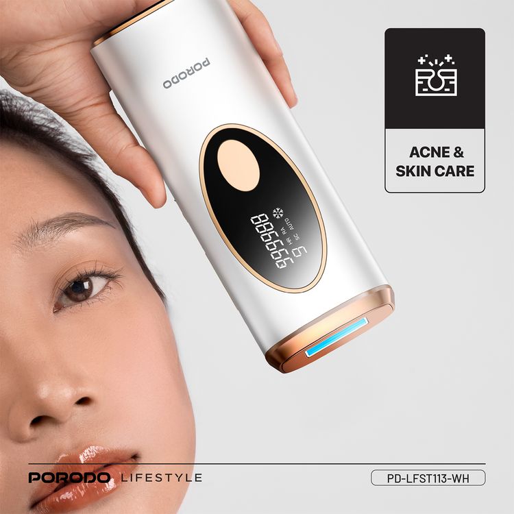 بورودو لايفستايل جهاز إزالة الشعر بتقنية الليزر للتبريد الجليدي IPL مع قابس طاقة بريطاني ثلاثي الأطراف، إعداد شاشة LED، وضع تلقائي ويدوي، تبريد بدرجة 10 درجات مئوية، معالجة كاملة للجسم في 7 دقائق، 9 مستويات كثافة - أبيض