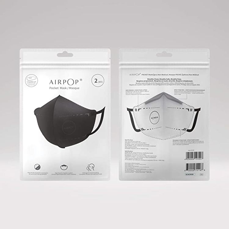 Airpop Light SE Reusable Washable Face Mask 1 Pack, 4-Layer Face Coverings, Contoured Fit, Lightweight Design Face Masks for Repeated Wear, (2pcs) - Black