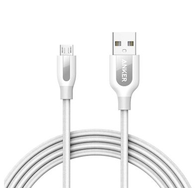 Anker PowerLine+ Micro USB Cable 6ft - Fast Charging Cord - Tangle Proof Cable - Durable Double Braided Nylon Connector Compatible for Android Micro USB Port Smartphones - White