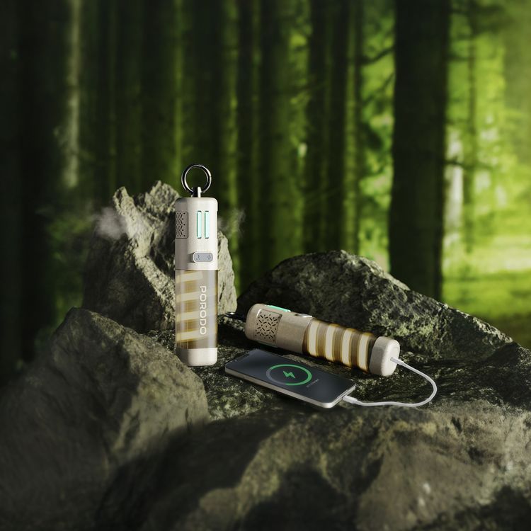 بنك طاقة بورودو باور بيم 5000 مللي أمبير/ساعة مع مصباح يدوي، طارد للحشرات، منفذ USB-C، وقت شحن 110 دقيقة، مؤشر طاقة LED، حلقة تثبيت مدمجة - كاكي