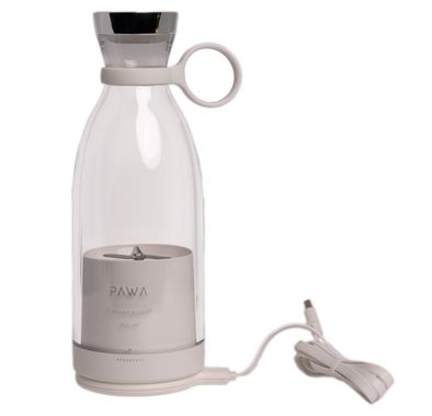 خلاط باوا المحمول بمقبض، سعة 350 مل، بطارية 1400 مللي أمبير/ساعة، شحن لاسلكي، مادة السيليكون والبولي كربونات الملائمة للطعام، شفرات من الفولاذ المقاوم للصدأ، تصميم خفيف الوزن - أبيض