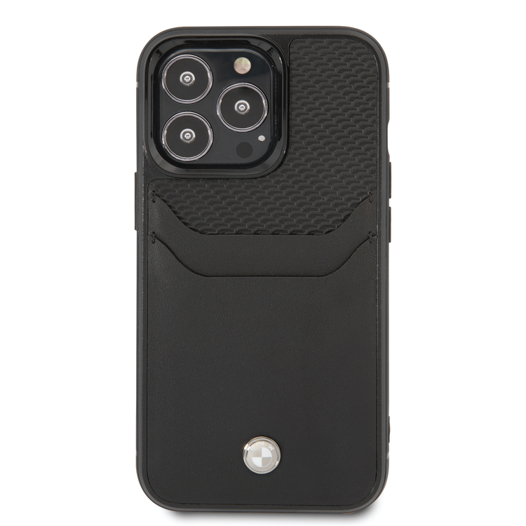 BMW Signature Collection Genuine Leather Case With Cardslot Embossed Pattern - iPhone 14 Pro Max - Black