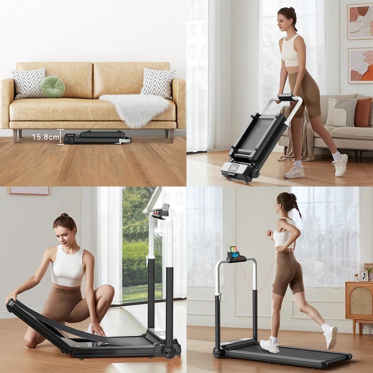 Powerology Walking & Running Pad with Folding Design, Digital Display, 120kg Load Capacity, 5-Layer Running Belt, Adjustable Handlebar Height, 10 km/h Max Speed, Remote Control Included - Black