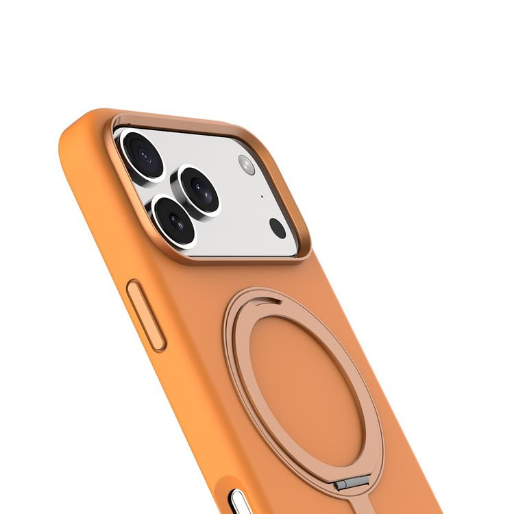 Levelo Iris Pro MagSafe Liquid Silicone Case with Built-in 360° Kickstand for iPhone 17 Pro, Metal Accents, Shock-Resistant Bumper, Aluminum Alloy Frame for Camera & Buttons, Drop-Tested, Strong Magnets, Premium Silicone Grip - Orange