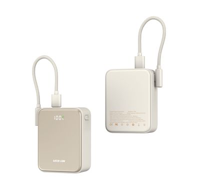 Green Lion Salzburg 10000mAh Power Bank with USB-C Lanyard Cable, Flight Approved, Real-Time Power Display, Pass-Through Charging, QC 3.0 22.5W, PD 20W Fast Charging - White