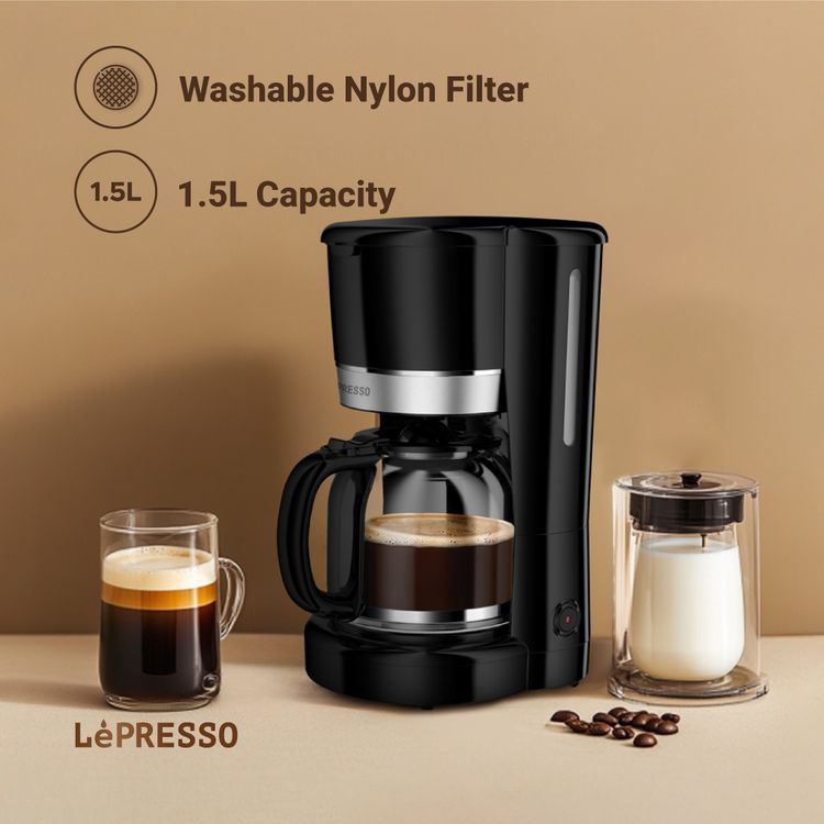 LePresso Breakfast Set Toaster, Kettle and Drip Coffee Maker, Auto-Shut Off, Keep Warm Function, Stainless Steel Heating Element - Black 