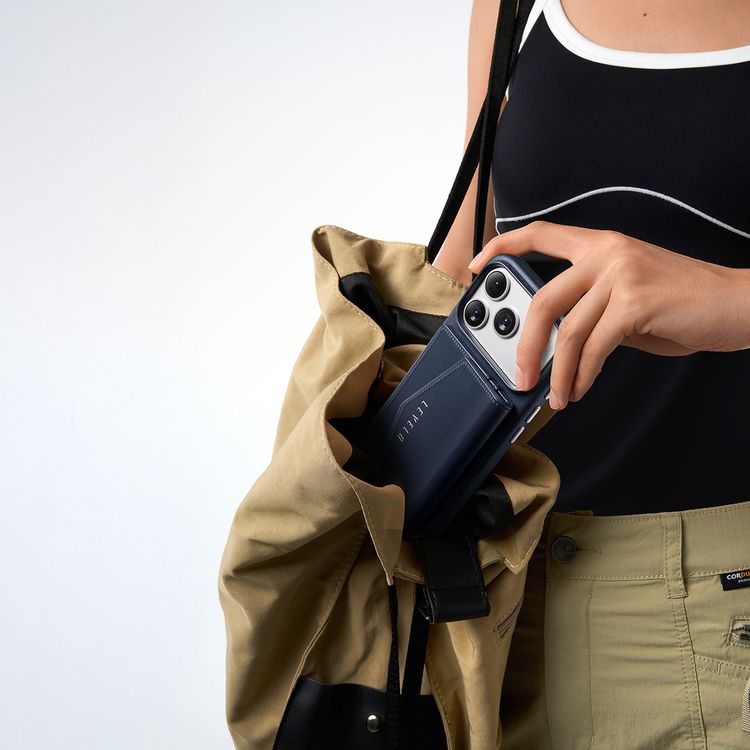 Levelo Vertex PU Leather Wallet Case for iPhone 17 Pro, Shock-Resistant Bumper, Raised Bezels for Camera & Screen, MagSafe Compatible, Drop-Tested, Full-Wrap Leather Build, Detachable Magnetic Wallet - Dark Blue