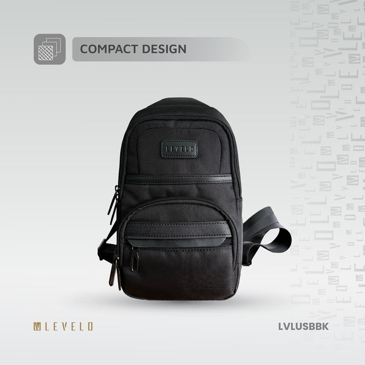 Levelo Urban Sling Bag with Multiple Compartments, 1680D Polyester Material, Lightweight Design, Ample Space, Versatile Use - Black