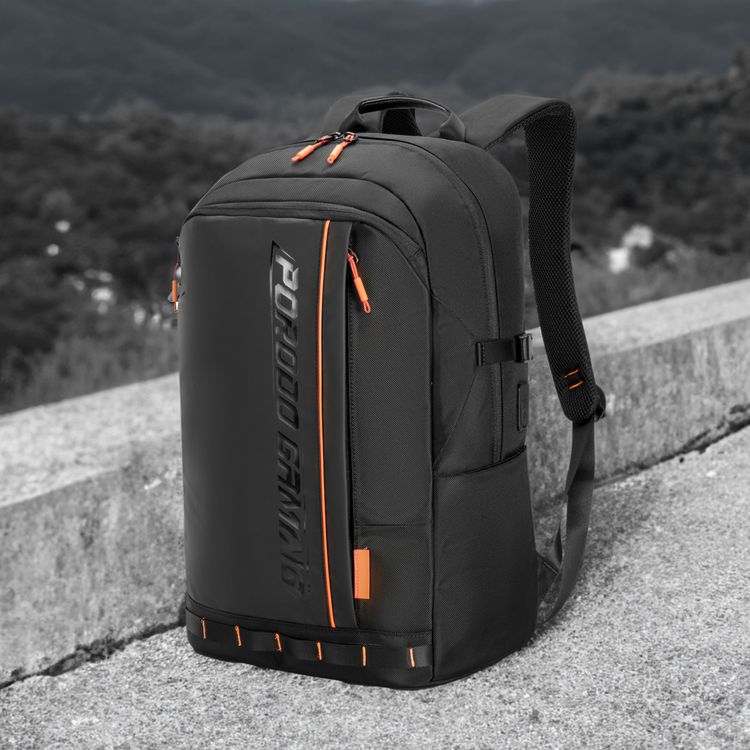 Porodo Gaming PU Laptop Backpack With USB-C Port and PS5 Compartment  - Black/Orange