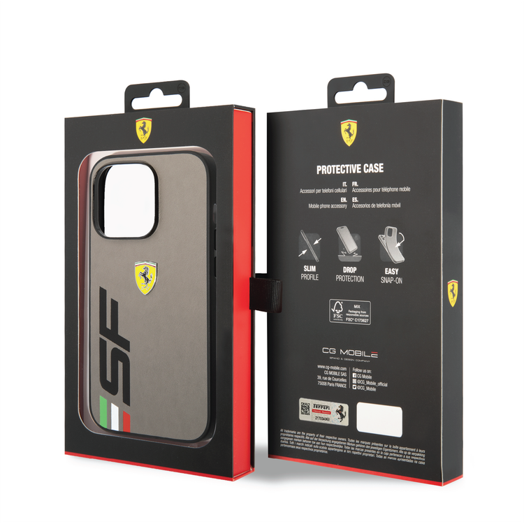 Ferrari PU Leather Case with Printed Big SF Logo iPhone 14 Compatibility - Grey