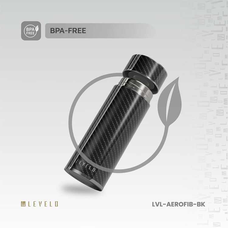 Levelo AeroFiber 350mL Carbon Fiber Bottle, Dual 100°C Heat Resistant, BPA-Free, Leak-Proof, 8-Hour Temperature Stability, Scratch-Resistant Carbon Fiber, Odor-Free - Black