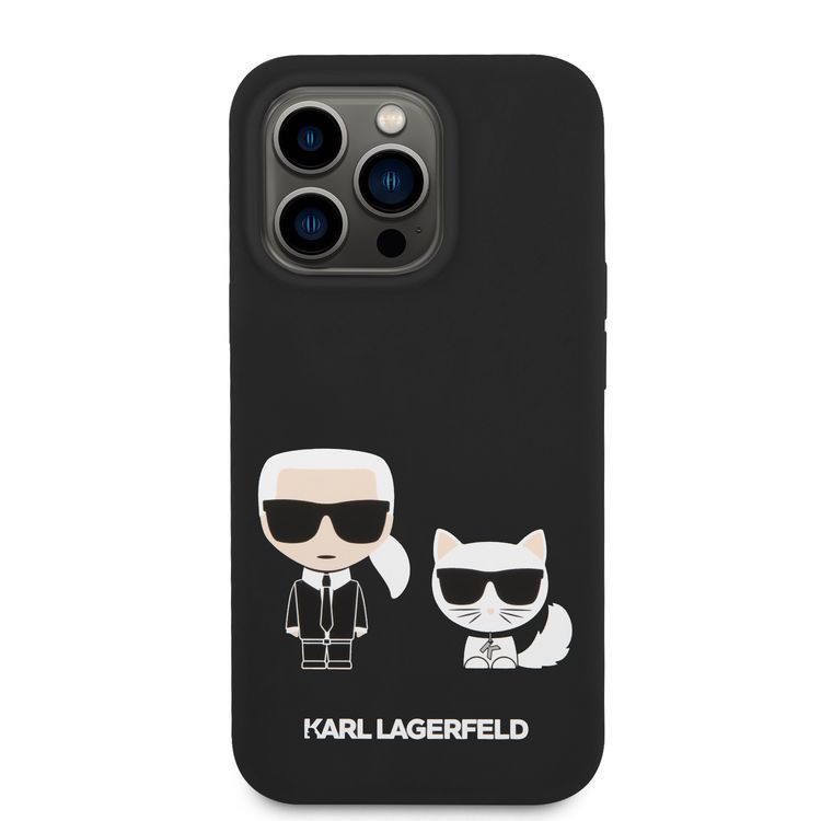 Karl Lagerfeld Magsafe Compatibility Liquid Silicone Case with Karl & Choupette Body iPhone 14 Pro Compatibility - Black