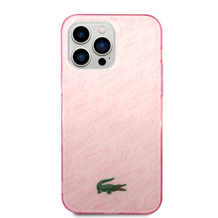 Lacoste Hard Case IML Double Layer & Dyed Bumper Signature Pattern - iPhone 14 Pro Max - Pink