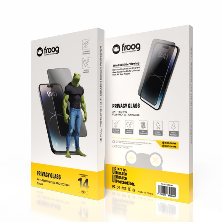 واقي شاشة الخصوصية من iFroog، زجاج حماية كاملة مضاد للتجسس لهاتف iPhone 14 Pro، مضاد لبصمات الأصابع ومقاوم للخدش - أسود