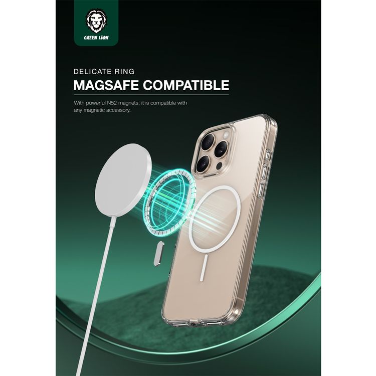 Green Lion Anti-Yellow MagSafe Case for iPhone 16 Pro, Raised Camera Edge, Powerful N52 Magnets, Drop Protection, Shockproof, Crystal Clear Design - Clear