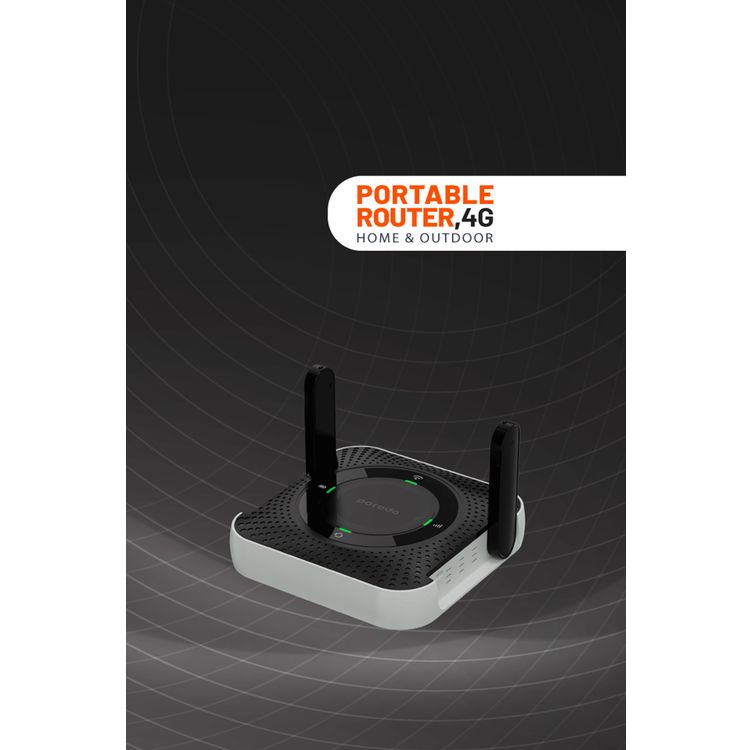 Porodo Home & Outdoor Portable Router 4G & LTE, 40m Signal Distance, 12 Hours Working Time, Up-to 10 Devices Connection Ability, 100Mbps LAN, Built-in Battery, Micro SIM, CPE & MiFi, CAT4 Category, 150Mbps Download Rates & 50Mbps Upload Rates - Black