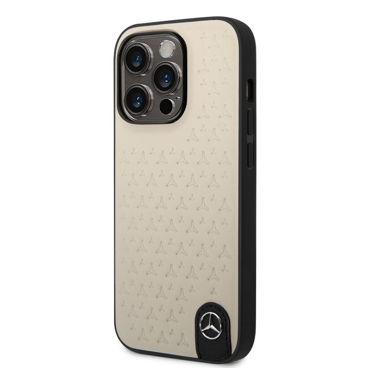 CG MOBILE Mercedes-Benz Genuine Leather Case With Star Pattern, Compatible w/ 14 Pro (6.1") Protective Cover, Scratch & Drop Protection, Wireless Charger Compatibility - Grey