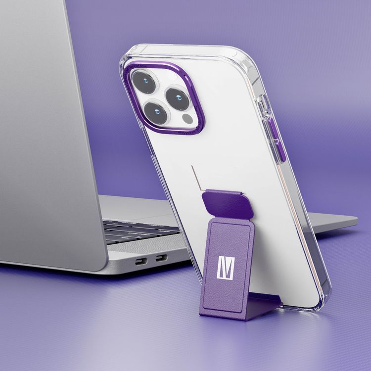 Levelo Morphix Clara Gripstand IMD Clear Back Case for iPhone 14 Pro Max - Deep Purple