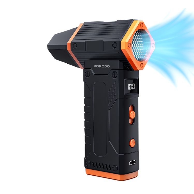 Porodo 2-in-1 Air Duster & Vacuum Cleaner with LED Display Screen, 150W Rated Power, Up to 300 Minutes Working Time, USB-C Charging Port, 8 Speed Levels, Multiple Blowing Nozzles - Black