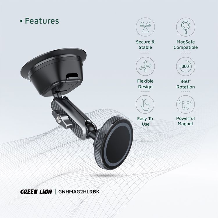 Green Lion Halo MagSafe 2 Car Holder, 360 Degrees Rotation, 17 N52 Magnets - Black
