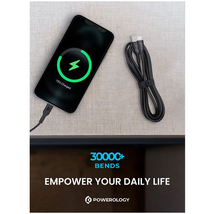 Powerology USB-A to Lightning Data Sync & Charge 1.2m - Black