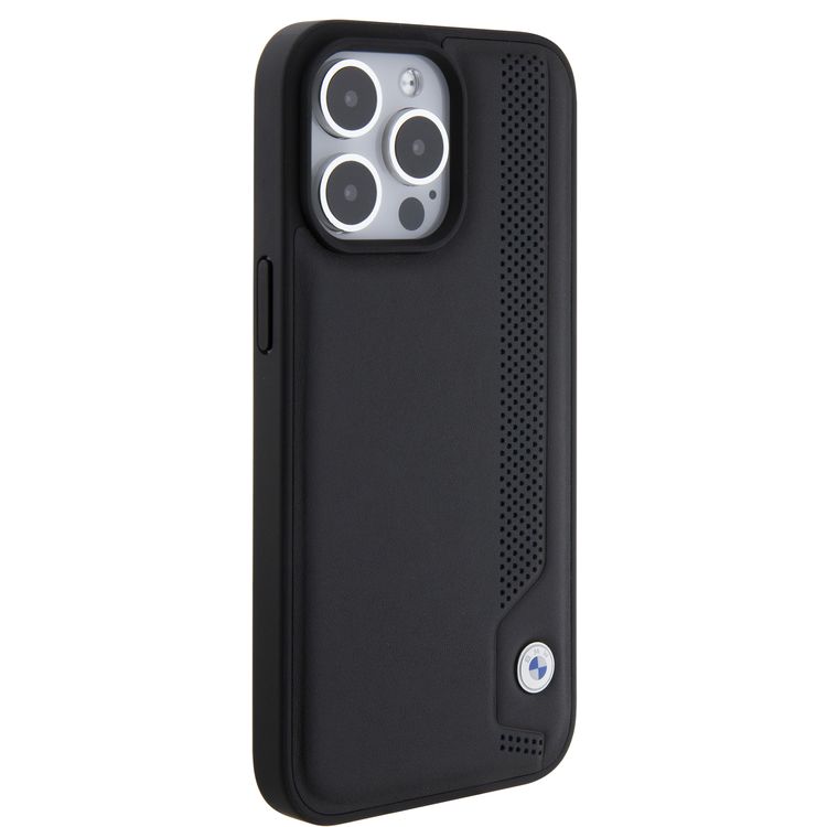 حافظة جلدية BMW مع نمط نقاط زرقاء لهاتف iPhone 15 Pro
