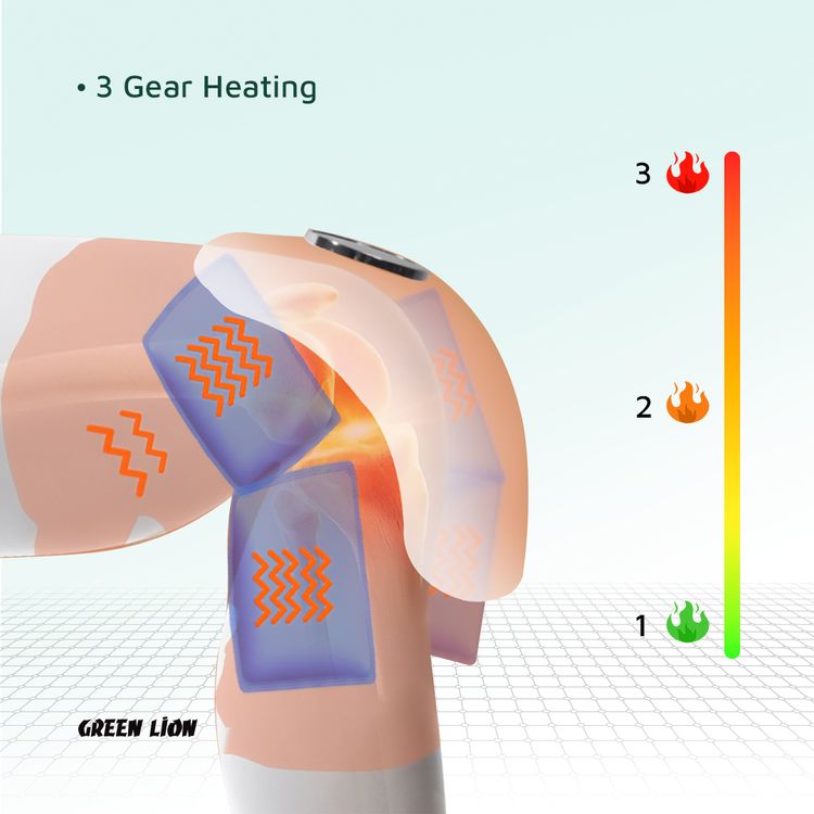 Green Lion Ergonomic Joint Massager with 3 Heating & Vibration Gears, 4 Hours Working Time, 45-55°C Temperature Range, 9500rpm Motor Speed, Suitable for Shoulders, Knees & Elbows - White