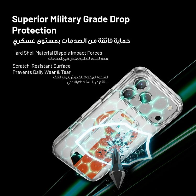 Green Lion MagSafe Leather Grip Case for iPhone 17 Pro Max, Crystal Clear, Scratch Resistance, Leather Grip Strap, Strong Magnets, Military Grade Protection - Orange Titanium