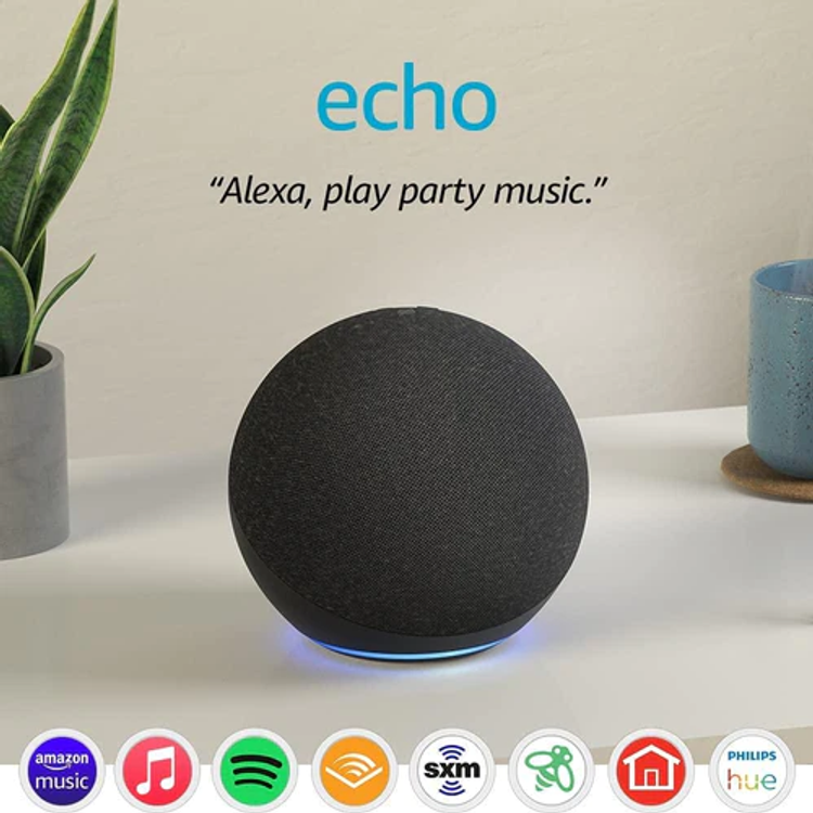 تصميم Amazon Echo 4th Gen Spherical مع صوت غني ومركز منزلي ذكي وAlexa - Charcoal