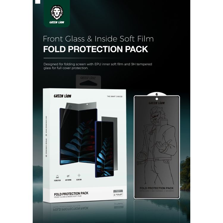 Green Lion Fold Privacy Protection Pack for Z Fold 7 with Maximum Coverage, Self-Healing Tech, Highly Responsive & Touch Sensitive, Anti-Scratch, Keep HD Clarity - Black