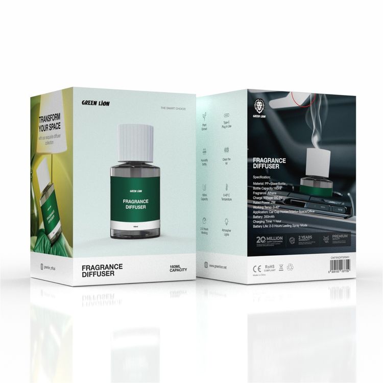 Green Lion Fragrance Diffuser - Athens, 2-3 Hours Working Time, Type C Plug-in, 160ml Capacity, Air Cleaner & Humidifier, Atmosphere Lights - White