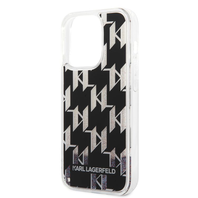 Karl lagerfeld Liquid Glitter Case Monogram Pattern & Multicolor Glitter iPhone 14 Pro Compatibility - Black