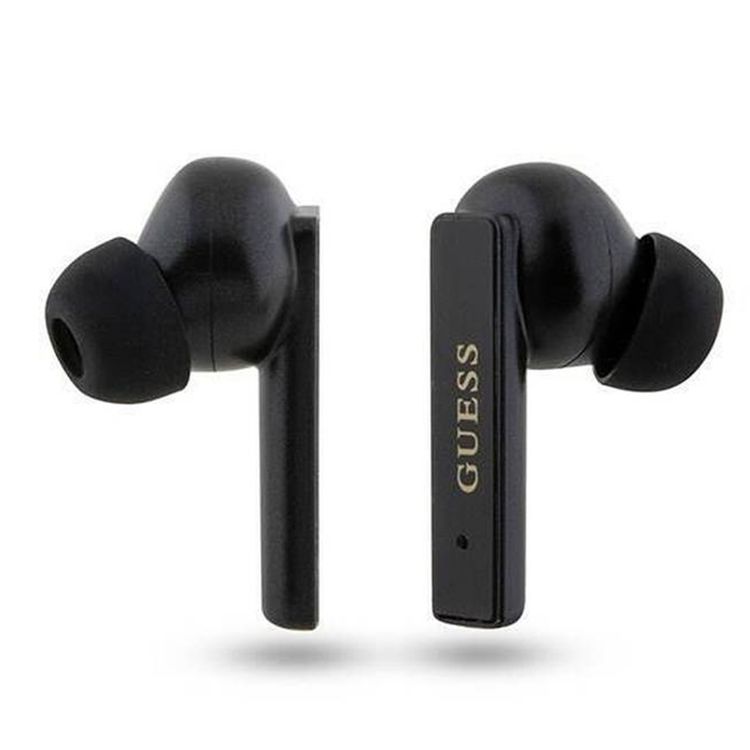 Guess Satined Finish True Wireless Earbuds with Touch Controls, Voice Assistant Support, Multiple Sizes of Silicone Ear Tips, Passive Noise Isolation, 6mm Driver Size, 300mAh Charging Case Battery - Black