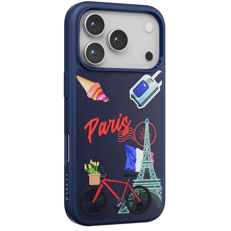 Levelo Vallo PU Leather Case for iPhone 17 Pro with Embroidery Paris Finish, Comfortable Hold, Durable PU Leather, Raised Bezels for Camera and Screen, True Microfiber Interior Lining, Scratch & Wear Resistant, Shock-Resistant Bumper - Cobalt Blue