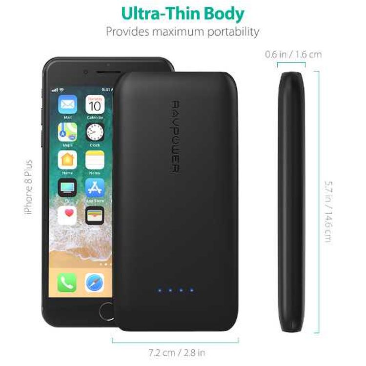 RAVPower Slim Power Bank 10000mAh with LED Indicator - Travel-friendly Design - Portable Charger Powerbank with 5V/3A Type-C Port Compatible for iOS & Android Devices - Black