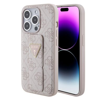 تخمين حقيبة جلدية بو Gripstand مع نمط 4G مثلث ستراس - القرنفل - iPhone 15 Pro
